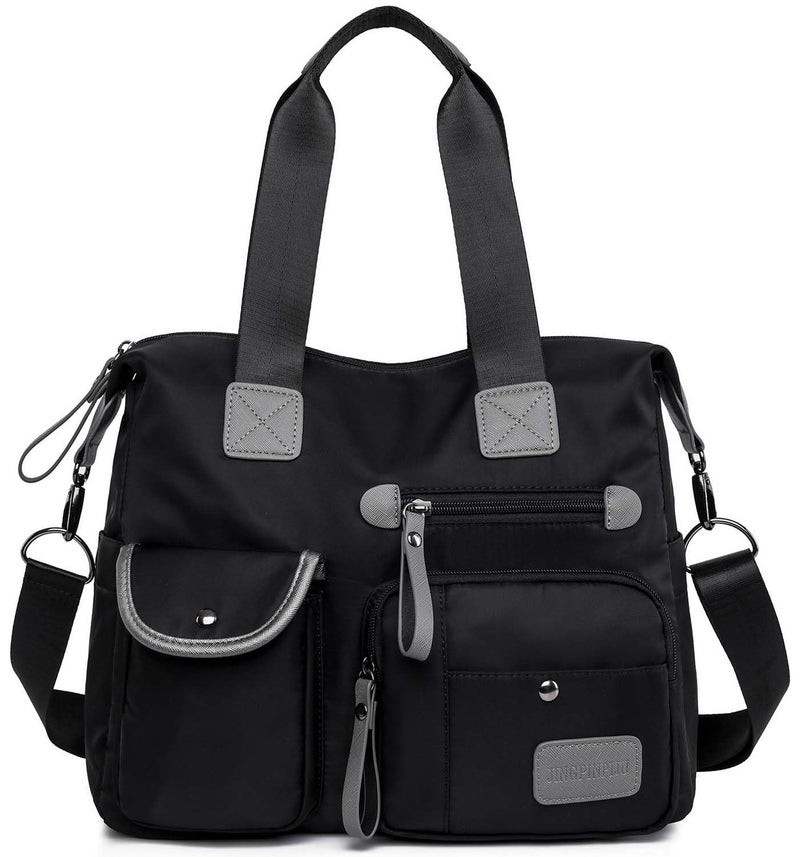 YouNuo Women Floral Star Top Handle Handbag Multi-pockets Nylon Nurses Totes Work Bags Water Resistant Travel Crossbody Shoulder Bag (Black) - Image 1